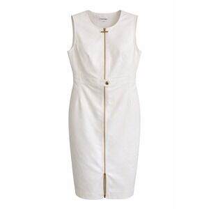 Calvin Klein White Sheath Dress Gold Zip Size 10 $124